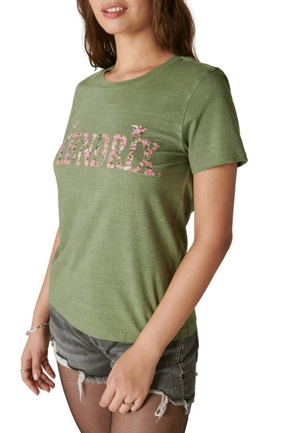 Shop Lucky Brand Hendrix Embroidered Graphic T-shirt In Olivine