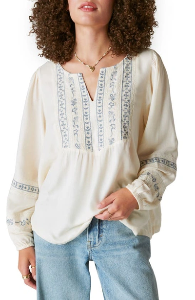 Shop Lucky Brand Embroidered Babydoll Top In Eggnog