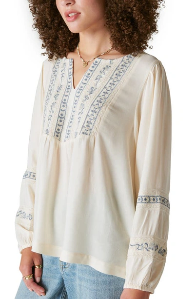 Shop Lucky Brand Embroidered Babydoll Top In Eggnog
