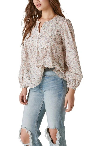 Shop Lucky Brand Lace Inset Long Sleeve Cotton Top In Whisper White Multi