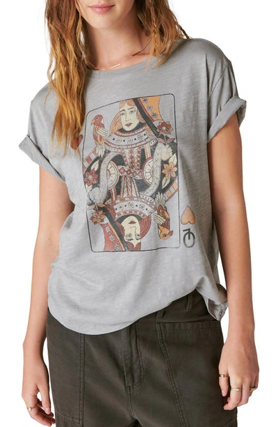 Shop Lucky Brand Queen Of Hearts Graphic T-shirt In Silver