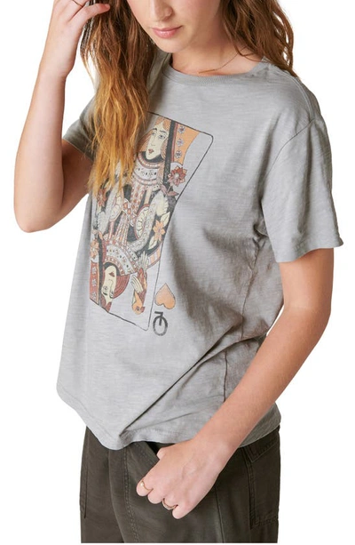 Shop Lucky Brand Queen Of Hearts Graphic T-shirt In Silver