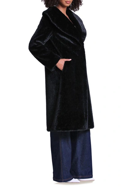 Shop Avec Les Filles Shawl Collar Faux Fur Longline Coat In Black