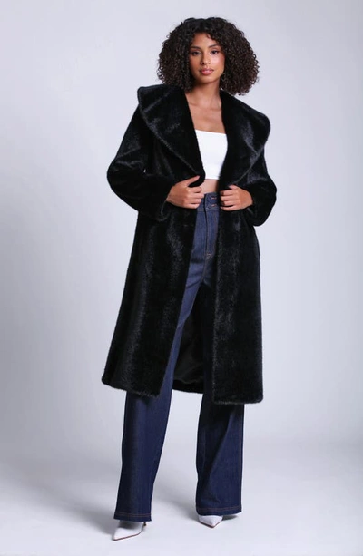Shop Avec Les Filles Shawl Collar Faux Fur Longline Coat In Black