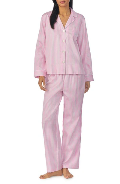 Shop Lauren Ralph Lauren Print Cotton Blend Pajamas In Pink Stripe