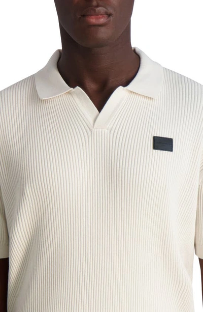 Shop Karl Lagerfeld Ribbed Johnny Collar Polo Sweater In Natural