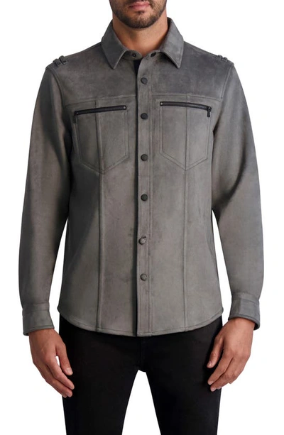 Shop Karl Lagerfeld Snap Front Shirt Jacket In Grey