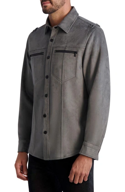Shop Karl Lagerfeld Snap Front Shirt Jacket In Grey