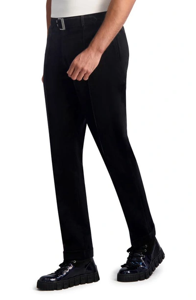 Karl Lagerfeld Flat Front Straight Leg Stretch Corduroy Pants In Black