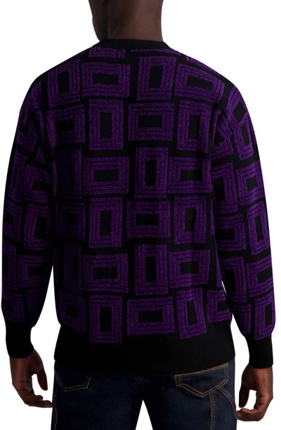 Shop Karl Lagerfeld Geo Pattern Crewneck Sweater In Purple/ Black