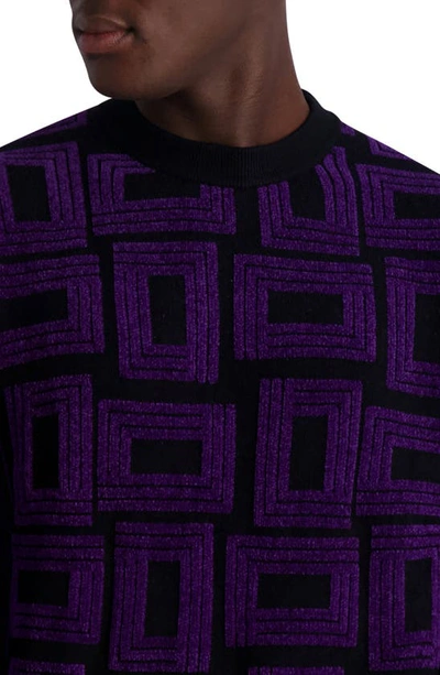 Shop Karl Lagerfeld Geo Pattern Crewneck Sweater In Purple/ Black