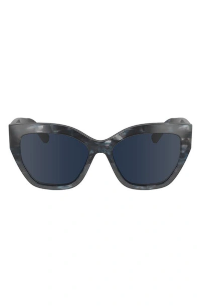 Shop Longchamp 55mm Butterfly Sunglasses In Textured Blue