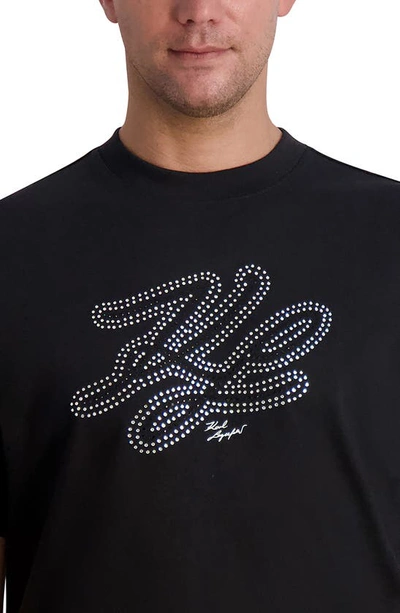 Shop Karl Lagerfeld Embellished Organic Cotton Graphic T-shirt In Black