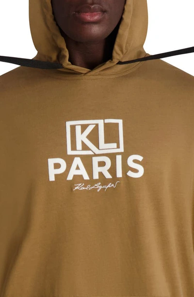 Shop Karl Lagerfeld Logo Cotton Graphic Hoodie In Tan
