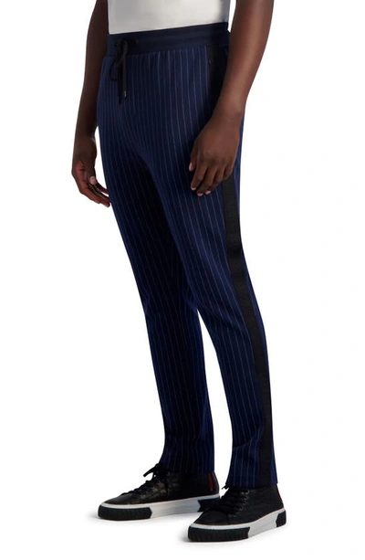 Shop Karl Lagerfeld Stripe Track Pants In Navy