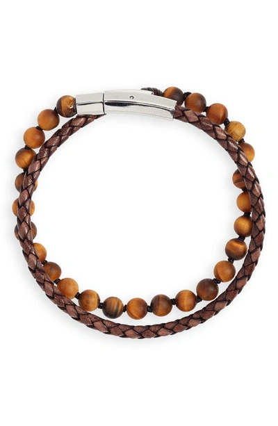 Shop Jonas Studio Hand Knotted Tiger's Eye & Leather Bracelet In Tiger Eye