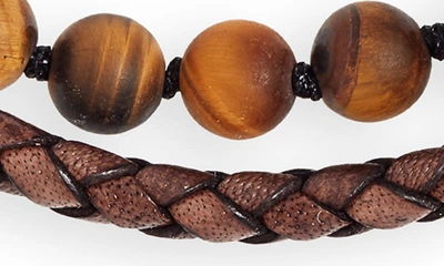 Shop Jonas Studio Hand Knotted Tiger's Eye & Leather Bracelet In Tiger Eye