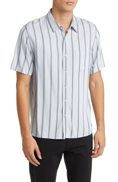Shop Vince Pacifica Stripe Short Sleeve Button-up Shirt In Dusty Sky/ Royal Blue