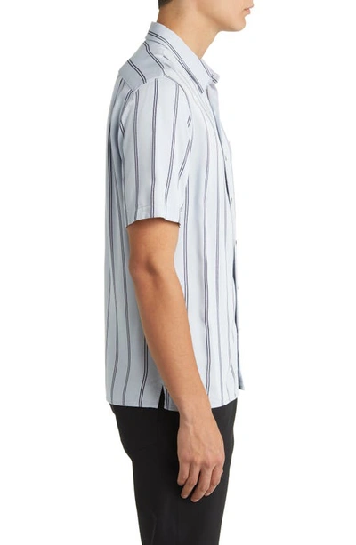 Shop Vince Pacifica Stripe Short Sleeve Button-up Shirt In Dusty Sky/ Royal Blue