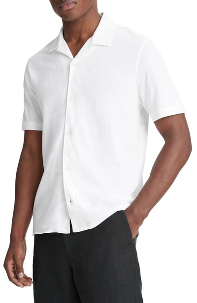 Shop Vince Cabana Short Sleeve Piqué Camp Shirt In Optic White