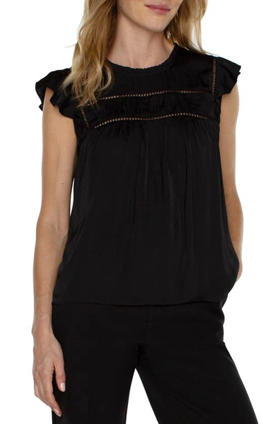 Shop Liverpool Los Angeles Openwork Detail Flutter Sleeve Top In Black