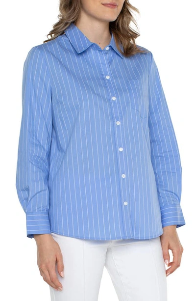 Shop Liverpool Los Angeles Classic Fit Front Button Shirt In Light Blue White Stripe