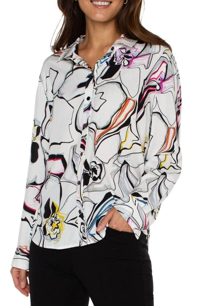 Shop Liverpool Los Angeles Abstract Print Button-up Shirt In Wht Black Multi