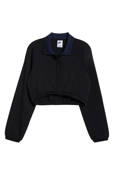 Shop Nike Sportswear Collection Long Sleeve Crop Polo In Black/ Obsidian/ Obsidian