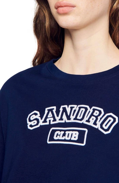 Shop Sandro Neals Crop Logo Graphic T-shirt In Navy Blue