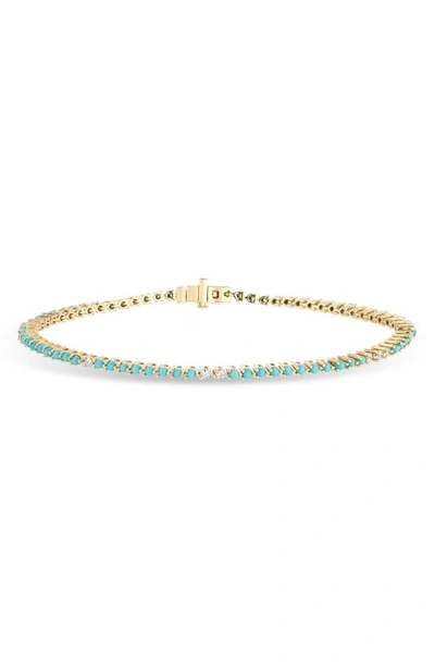 Shop Adina Reyter Turquoise & Diamond Tennis Bracelet In Yellow Gold