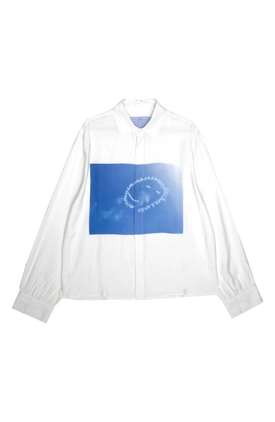 Shop Jungles Cloud Smile Graphic Button-up Shirt In White
