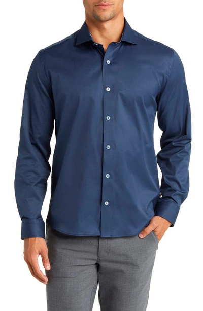 Shop Stone Rose Drytouch Button-up Shirt In Navy