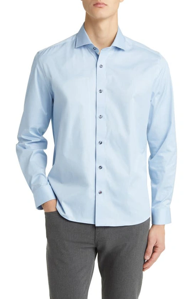 Shop Stone Rose Drytouch® Performance Sateen Button-up Shirt In Lt. Blue