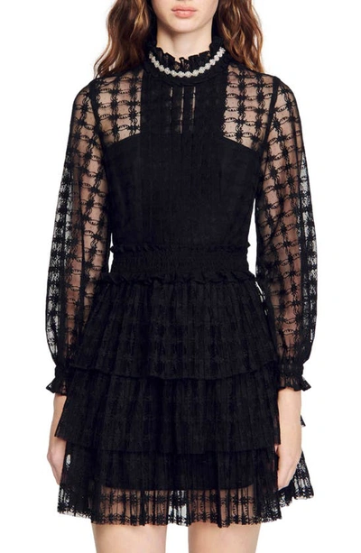 Shop Sandro Louna Long Sleeve Minidress In Black