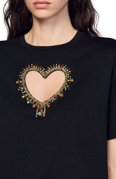 Shop Sandro Murphy Rhinestone Heart Cutout Top In Black