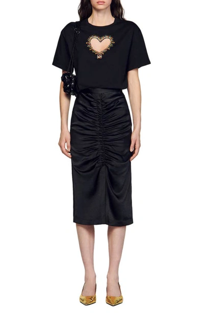Sandro Murphy Cutout Heart Tee In Black