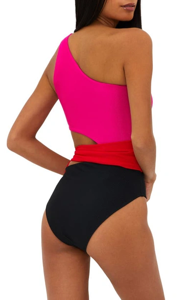 Beach Riot Carlie Cutout One-shoulder Tie Waist One-piece Swimsuit In Glacier Colorblock