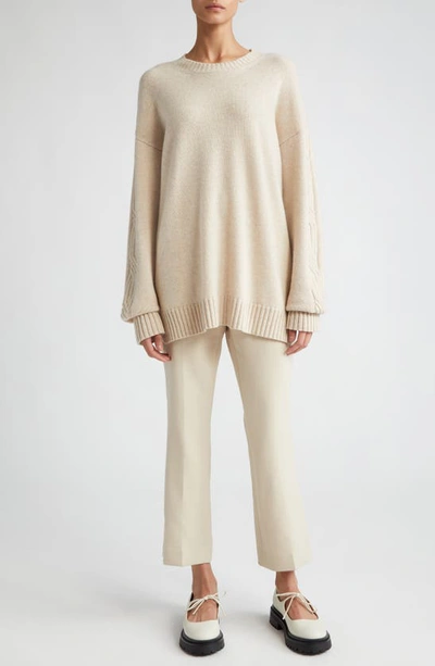 Shop Max Mara Nepeta Stretch Virgin Wool Flare Leg Ankle Trousers In Beige