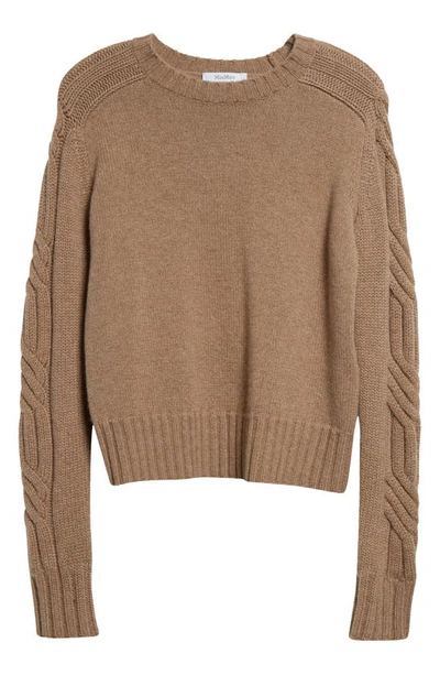 Shop Max Mara Berlina Cable Knit Sleeve Cashmere Crewneck Sweater In Sand