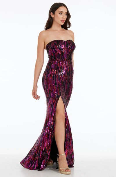 Dress The Population Women's Nikita Sequin Tulle Mermaid Gown In Fuchsia Multi