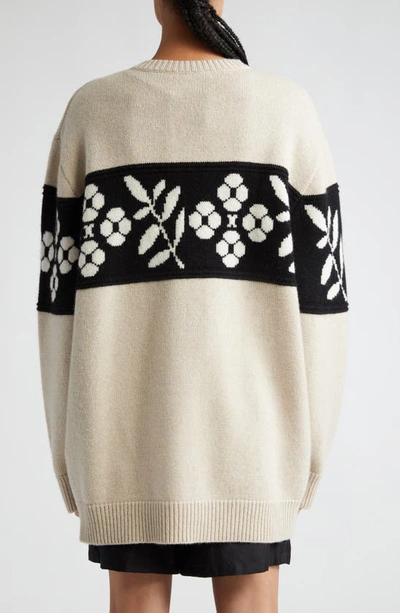 Shop Max Mara Floral Jacquard Oversize Wool & Cashmere Crewneck Sweater In Beige