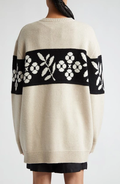 Max Mara Floral Jacquard Oversize Wool & Cashmere Crewneck Sweater In Beige