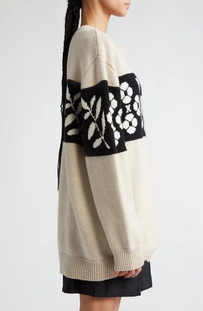 Max Mara Floral Jacquard Oversize Wool & Cashmere Crewneck Sweater In Beige
