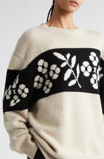 Shop Max Mara Floral Jacquard Oversize Wool & Cashmere Crewneck Sweater In Beige