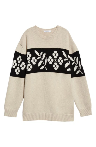 Shop Max Mara Floral Jacquard Oversize Wool & Cashmere Crewneck Sweater In Beige