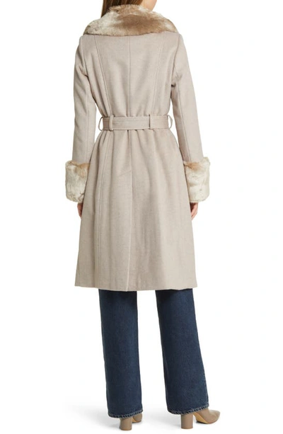 Shop Via Spiga Wool Blend Belted Coat With Faux Fur Trim In Bone