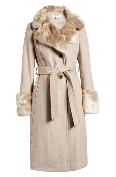 Shop Via Spiga Wool Blend Belted Coat With Faux Fur Trim In Bone