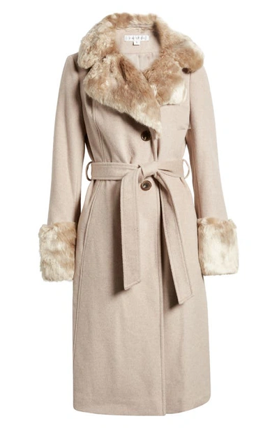 Via Spiga Wool Blend Belted Coat With Faux Fur Trim In Bone
