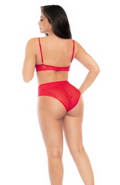 Shop Mapalé Lace Bra, High Waist Briefs & Garters In Red