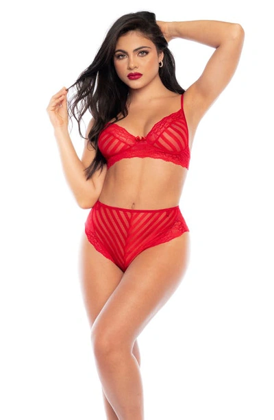 Shop Mapalé Lace Bra, High Waist Briefs & Garters In Red